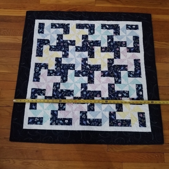 Wall Quilt 38" Square Dragons Castles Pinwheel Pink Blue Floral Hearts Baby Room - Picture 10 of 11